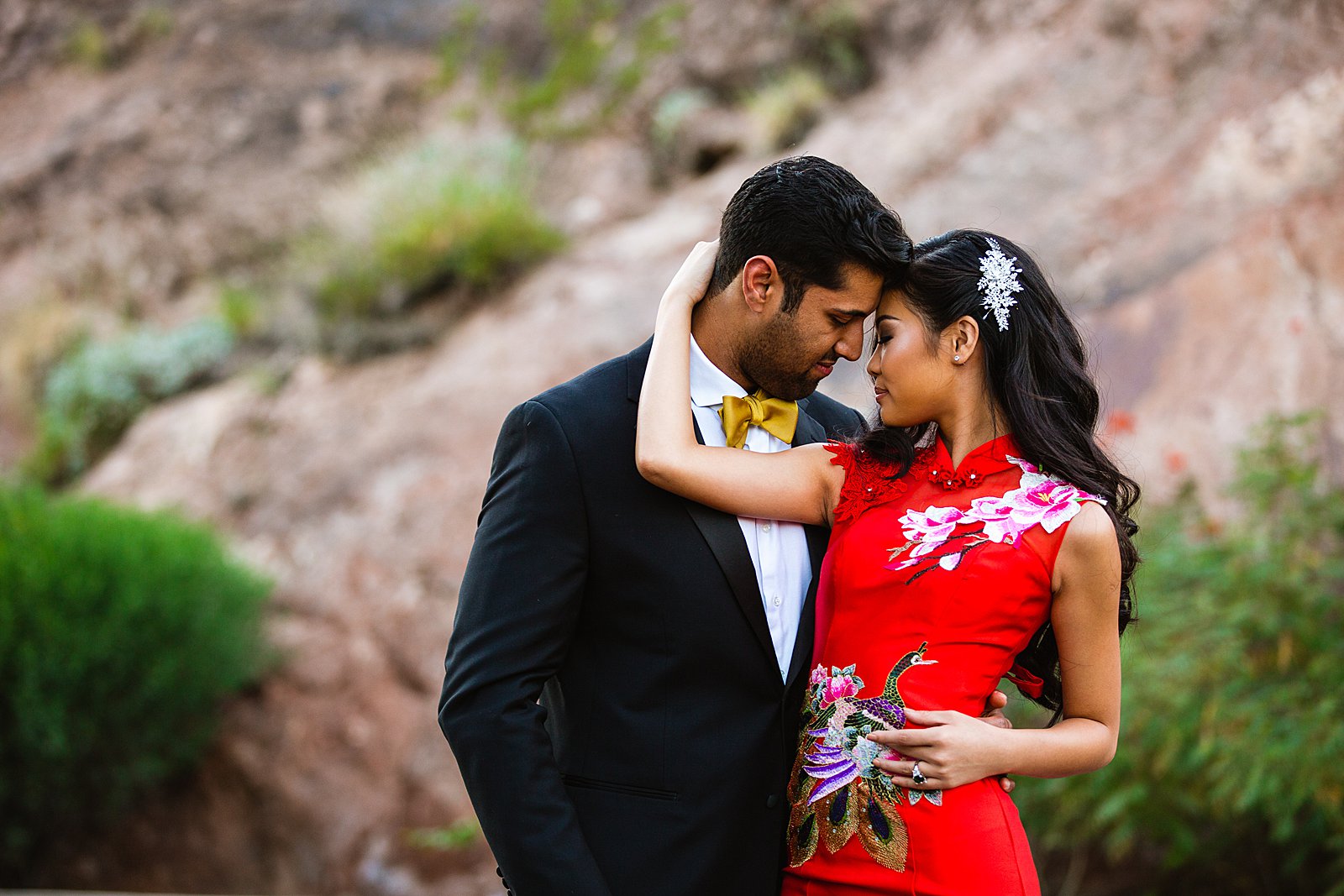 Bride and Groom share an intimate moment during their multicultural wedding by Phoenix wedding photographer PMA Photography.