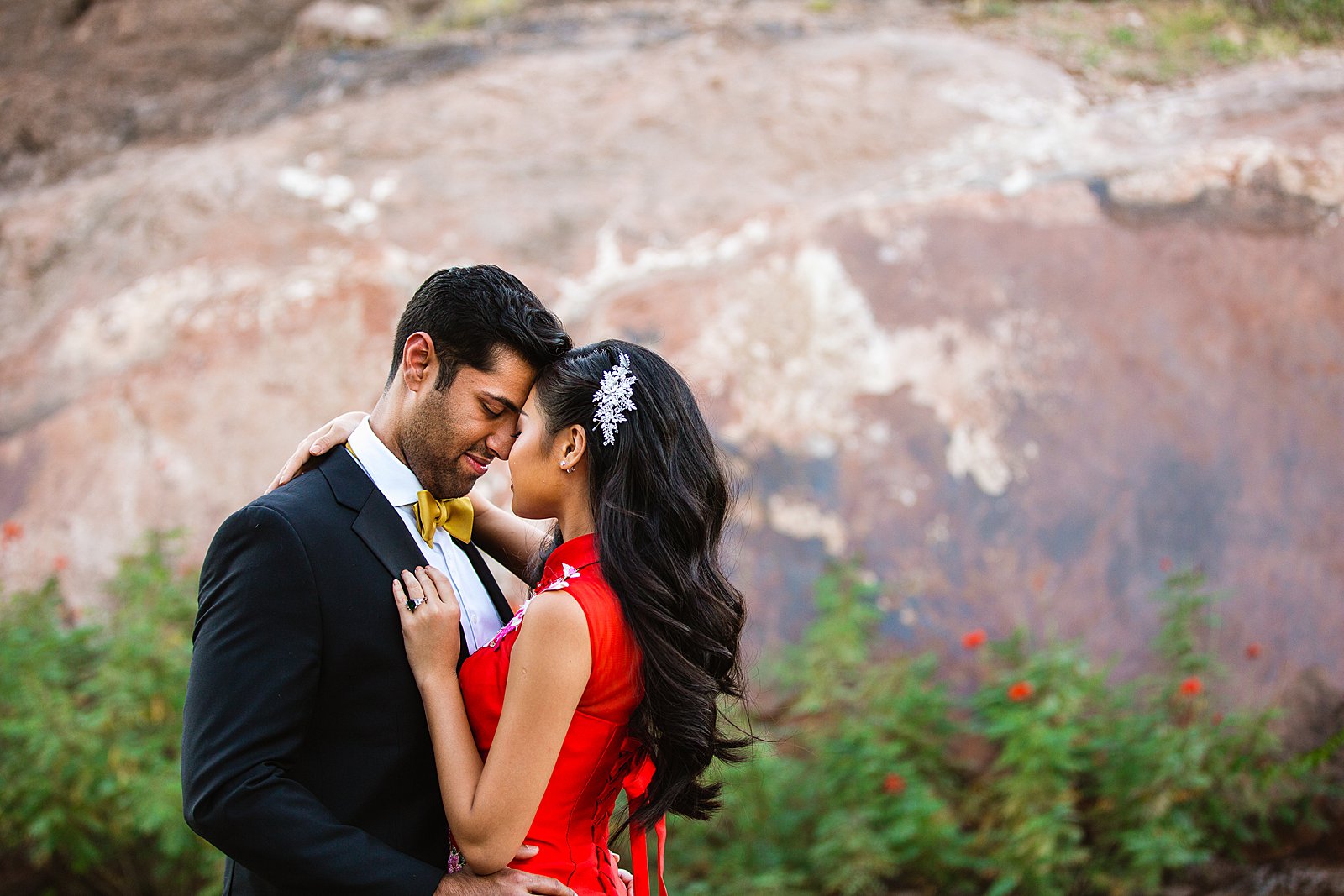 Bride and Groom share an intimate moment during their multicultural wedding by Phoenix wedding photographer PMA Photography.