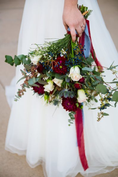Bride's jewel toned bouquet by Phoenix wedding photographers PMA Photography.