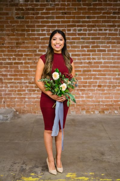 Maroon bridesmaids outfit for jewel toned Harry Potter inspired wedding shoot by Phoenix wedding photographer PMA Photography.