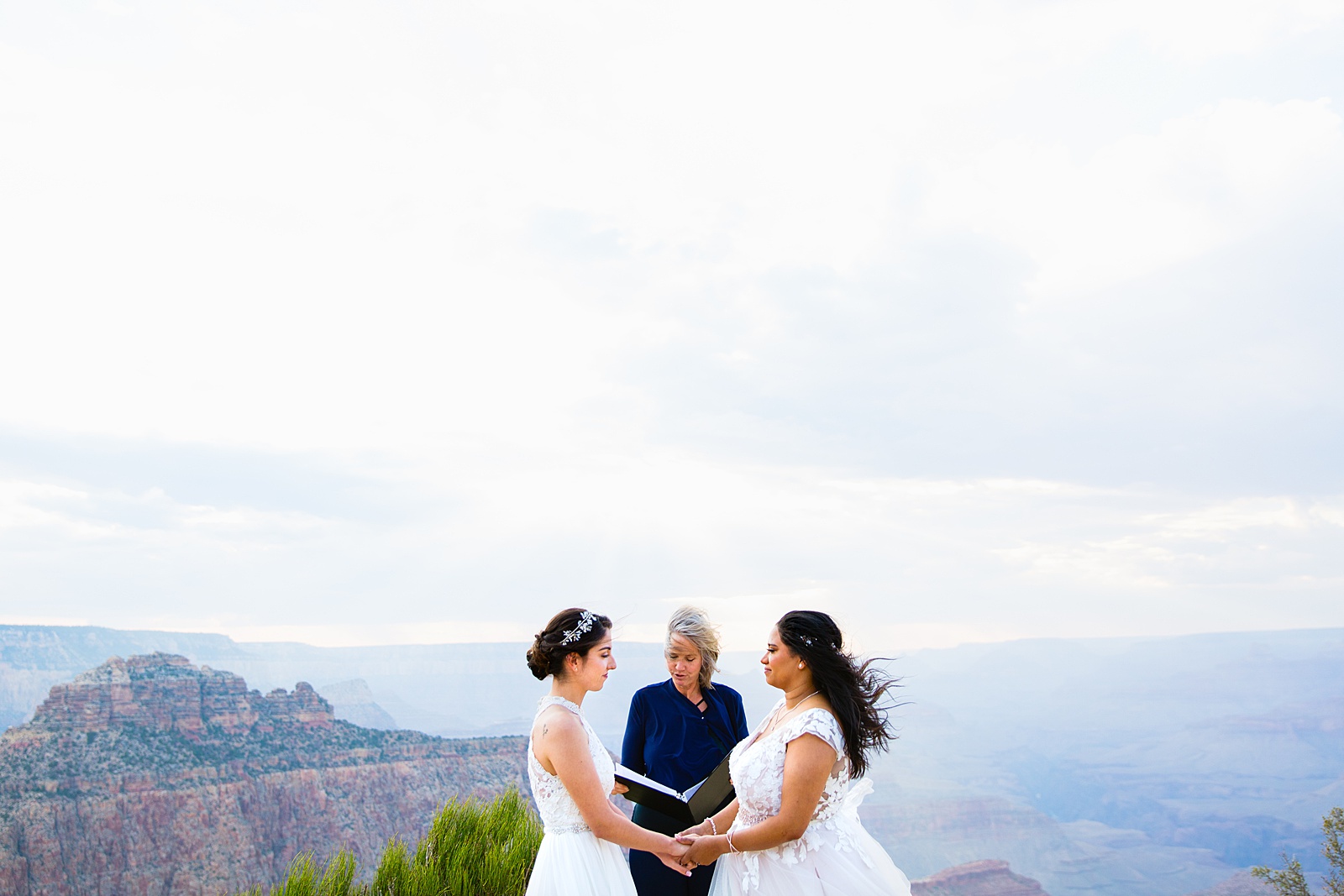 LGBTQ+ wedding ceremony at Moran Point, Grand Canyon by Arizona elopement photographer PMA Photography.