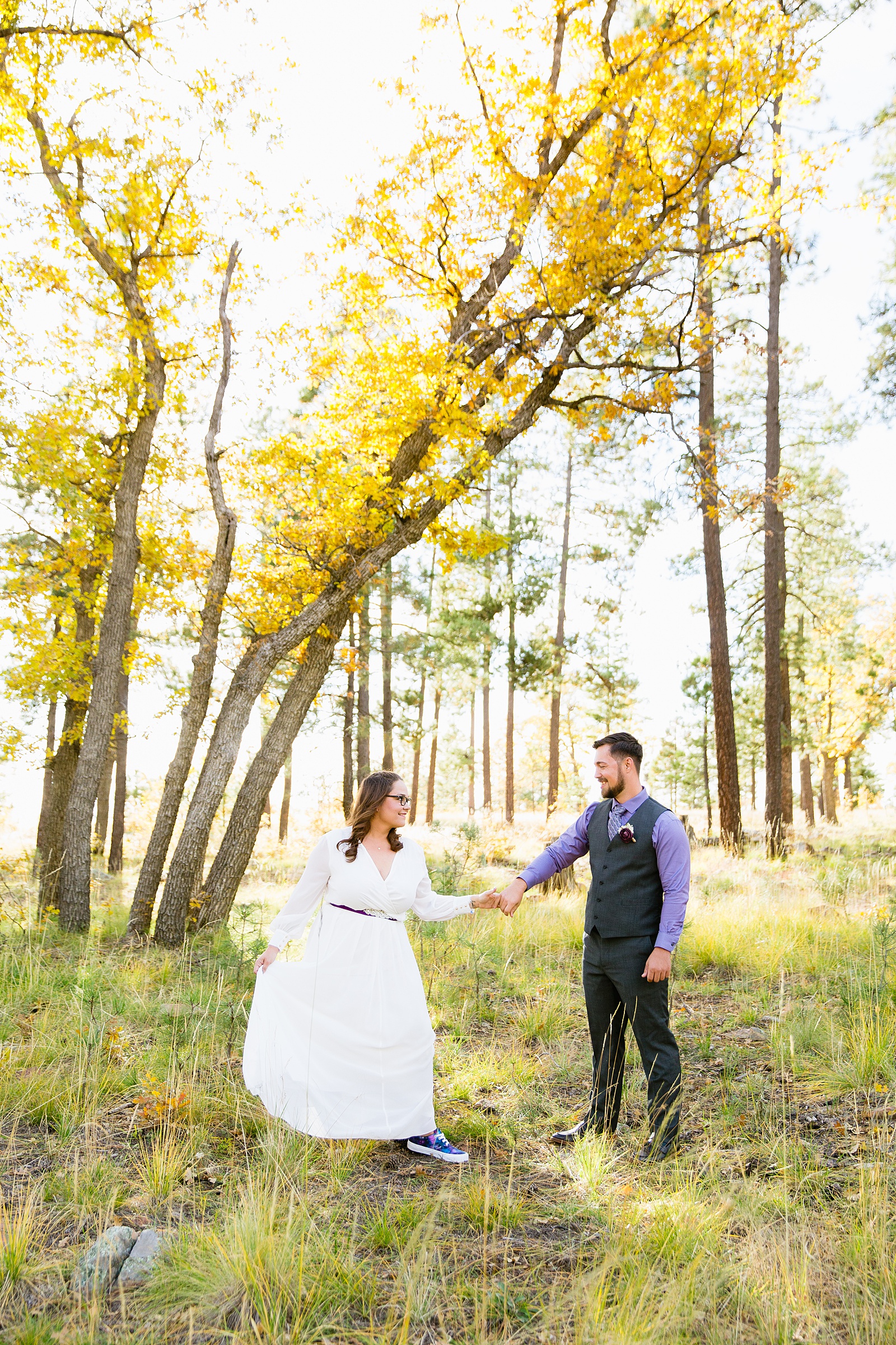 Bride and Groom dancing together for their Mogollon Rim elopement by Payson elopement photographer PMA Photography.