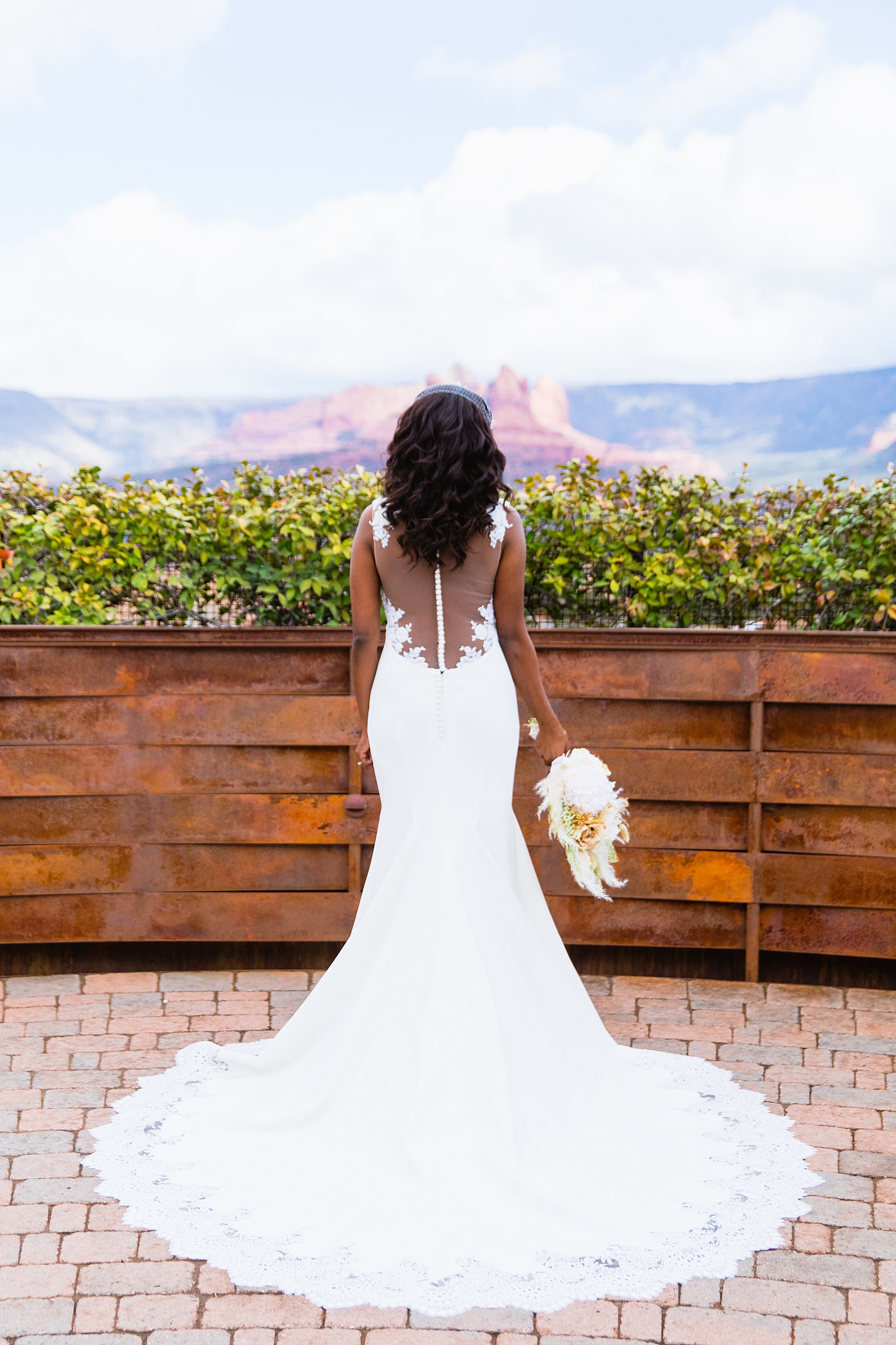 Bride's classic white and romantic wedding dress for her Agave of Sedona wedding by PMA Photography.