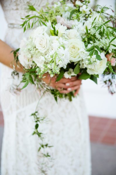 Bride's white wild garden bouquet by PMA Photography.