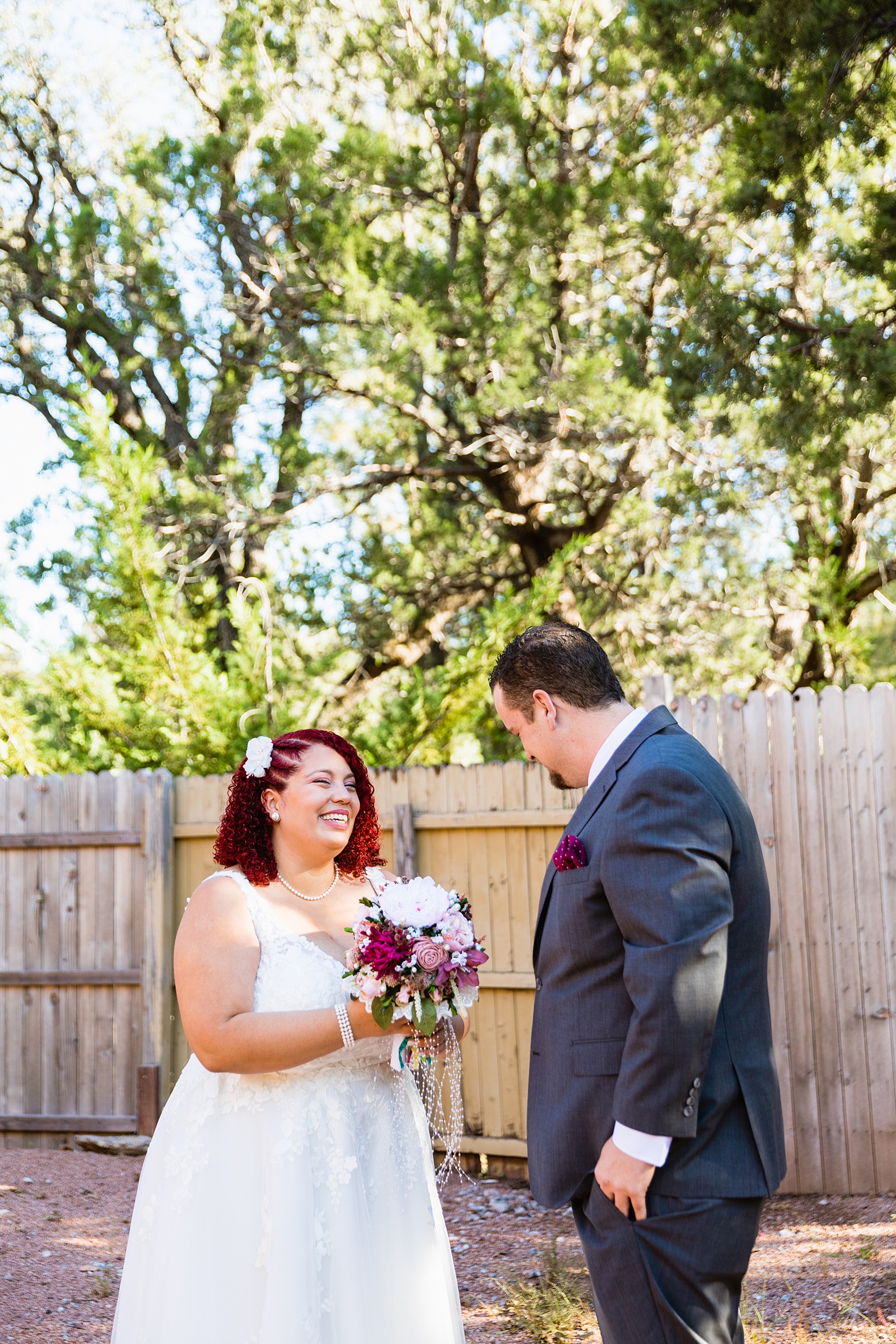 Adventurous couple's first look at Mogollon Rim by Arizona elopement photographer PMA Photography.