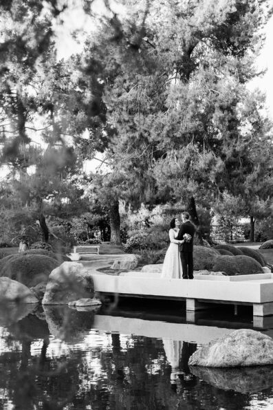 Bride and groom looking at each other during their Japanese Friendship Garden wedding by Phoenix wedding photographer PMA Photography.