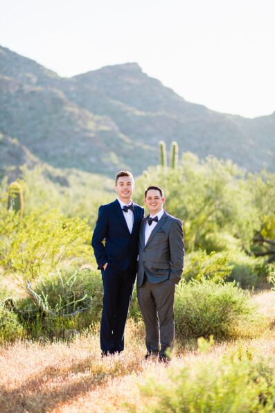 LGBTQ couple's first look at White Tanks by Arizona elopement photographer PMA Photography.