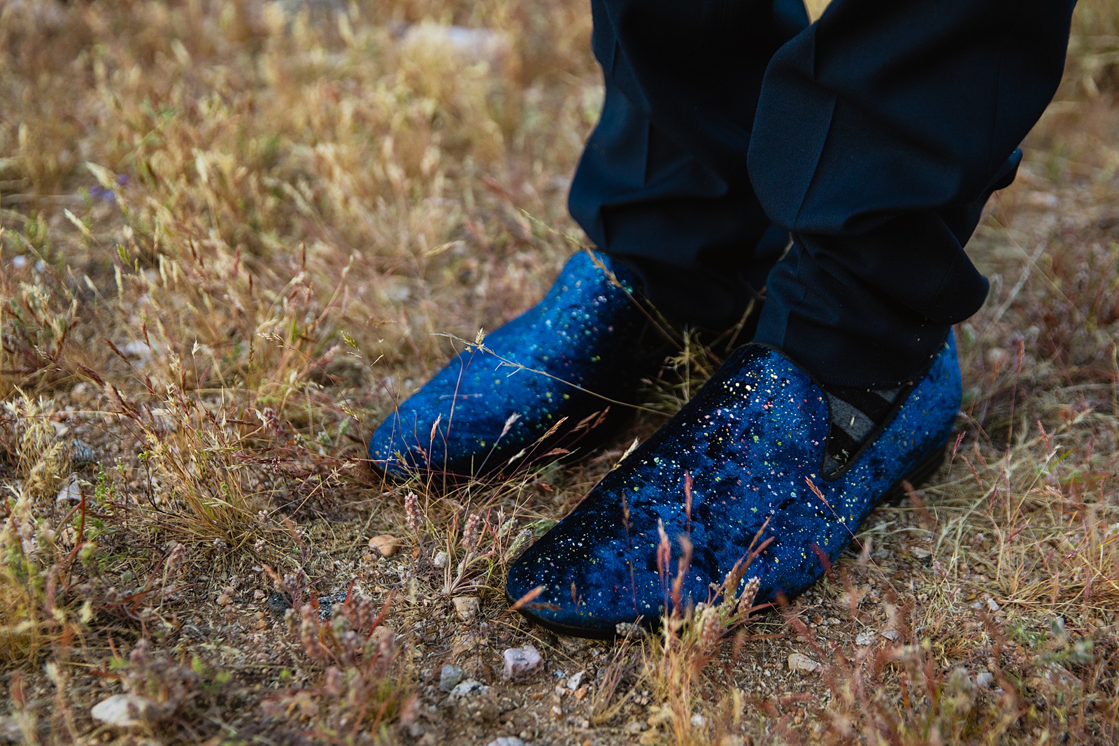 Groom's sparkly blue shoes for his White Tanks elopement by PMA Photography.