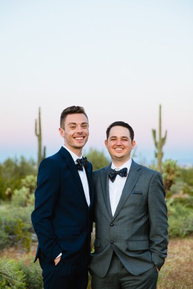LGBTQ couple pose for their White Tanks elopement by Phoenix elopement photographer PMA Photography.