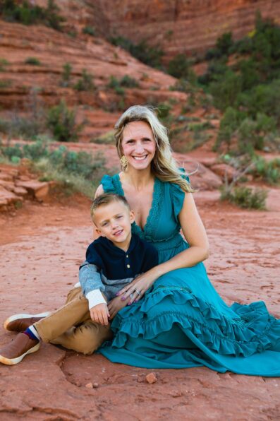 Mother and son together during their Cathedral Rock family session by Sedona family photographer PMA Photography.