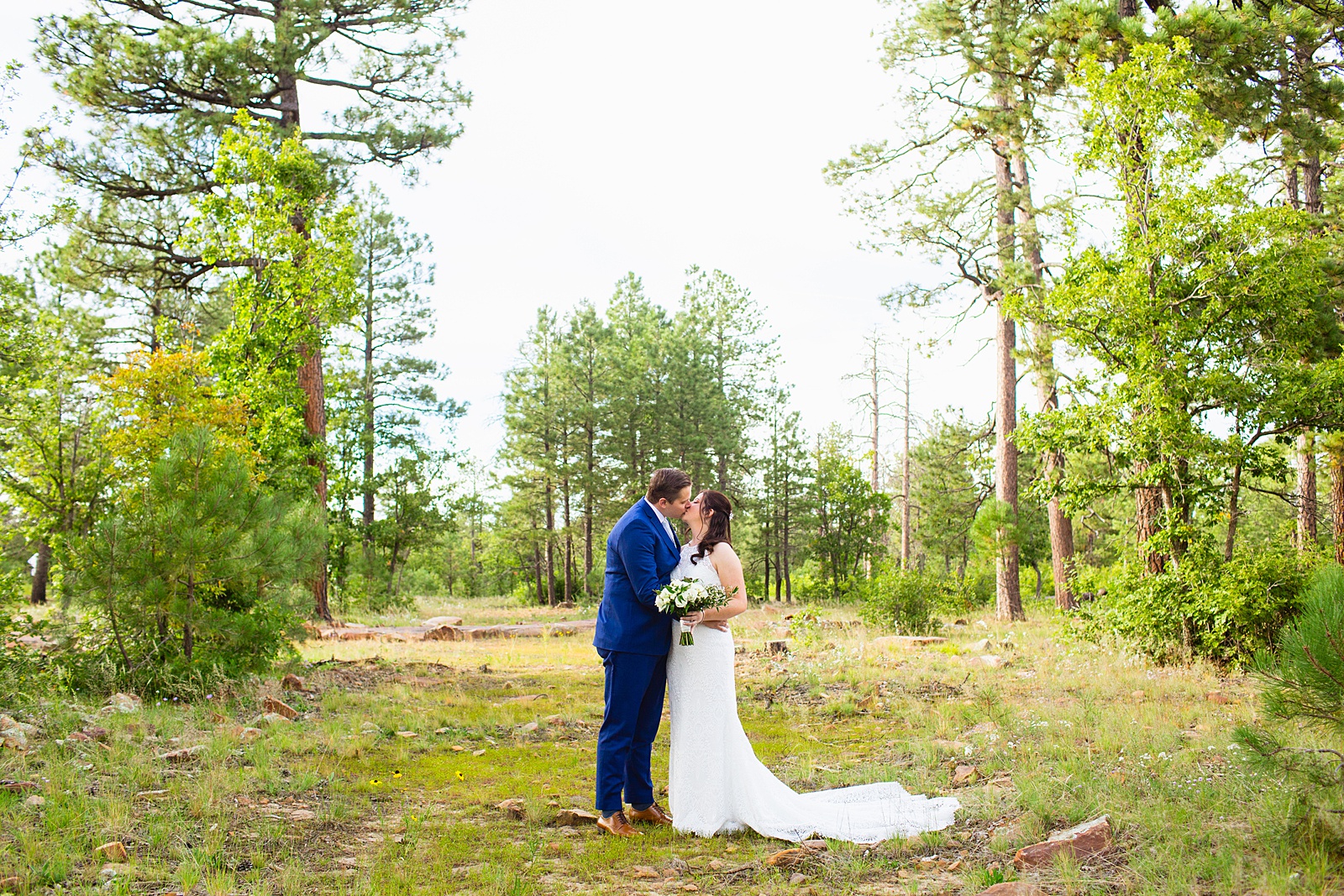 Bride & Groom's first look at Mogollon Rim by Arizona elopement photographer Juniper and Co Photography.