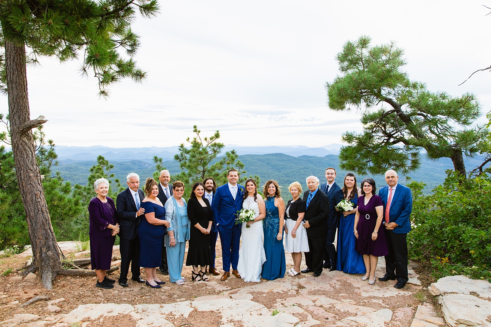 Family photos at Mogollon Rim wedding ceremony by Arizona elopement photographer Juniper and Co Photography.