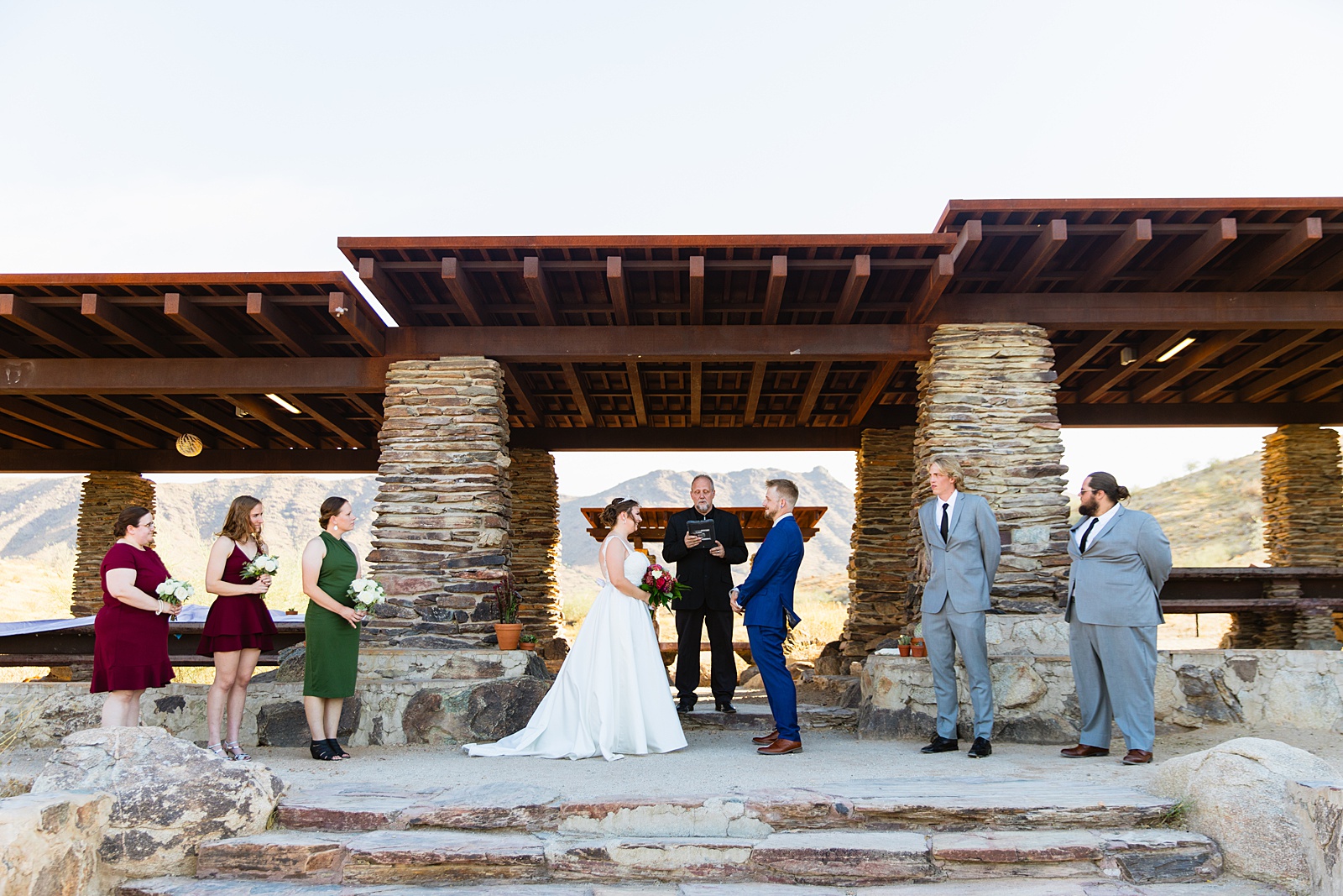Wedding ceremony at intimate desert wedding by Phoenix wedding photographer Juniper and Co Photography.