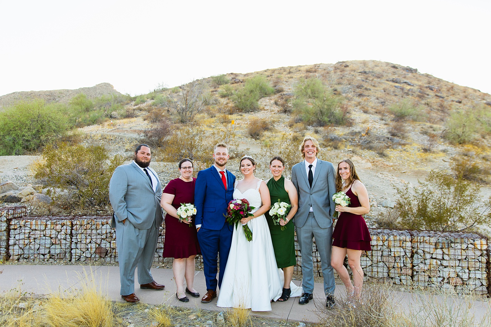Bridal party together at a intimate desert wedding by Arizona wedding photographer Juniper and Co Photography.