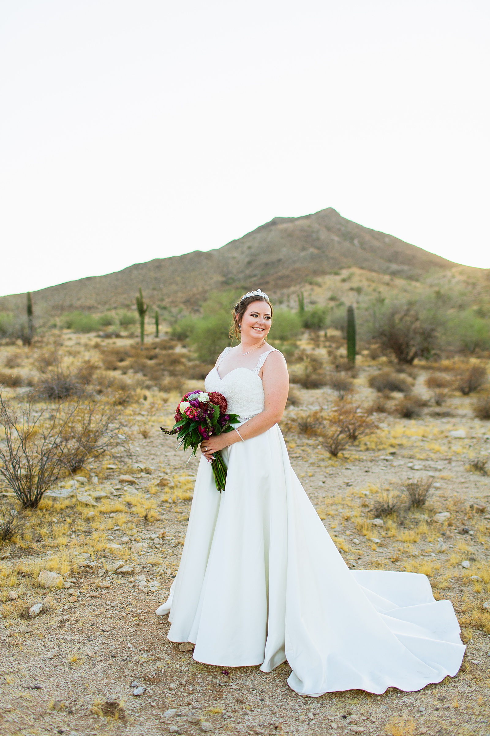 Bride's sweetheart cut wedding dress for her intimate desert wedding by Juniper and Co Photography.