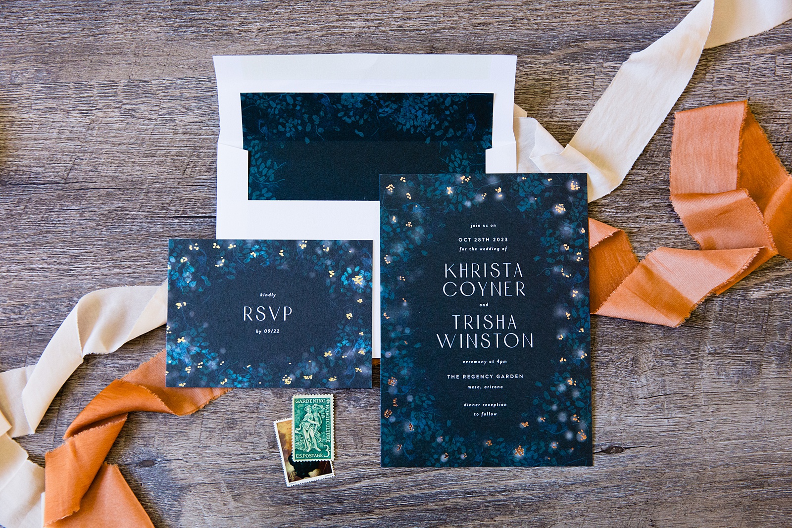 Brides' wedding day details of invitation by Juniper and Co Photography.