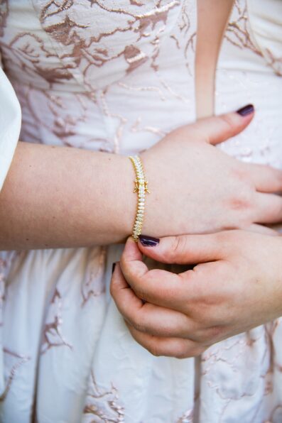 Bride's wedding day details of diamond bracelet by Juniper and Co Photography.