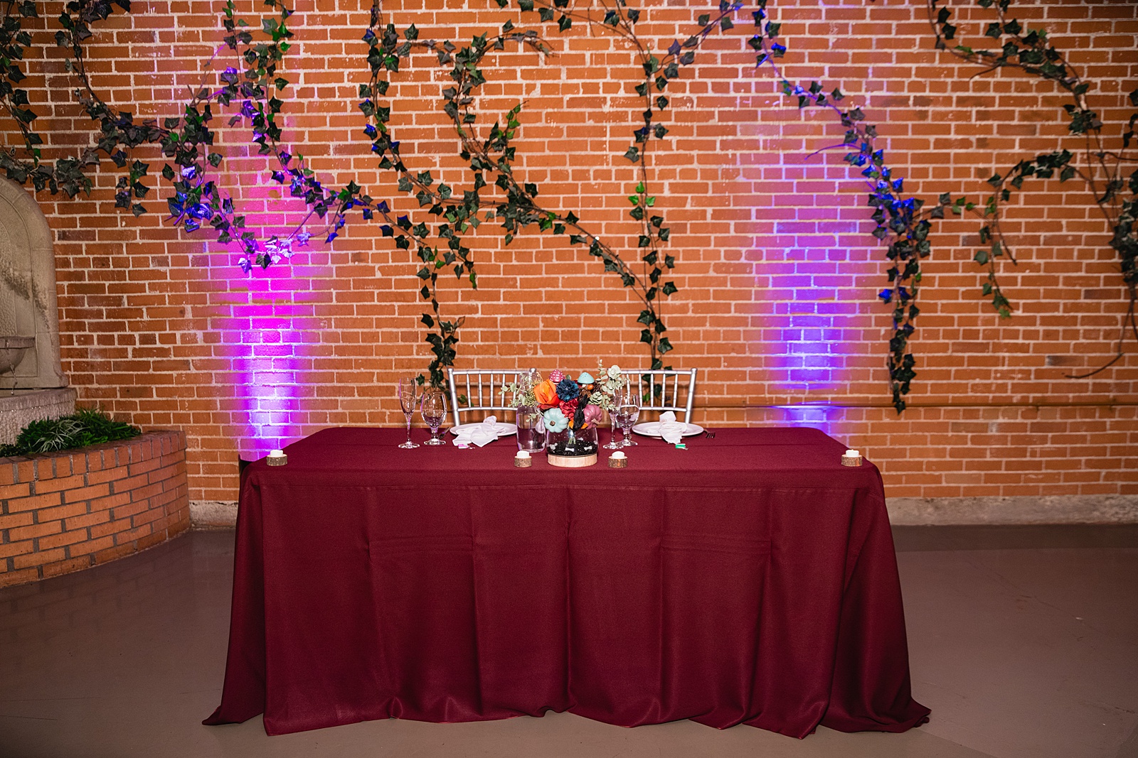 Sweetheart table at Regency Garden wedding reception by Arizona wedding photographer Juniper and Co Photography.