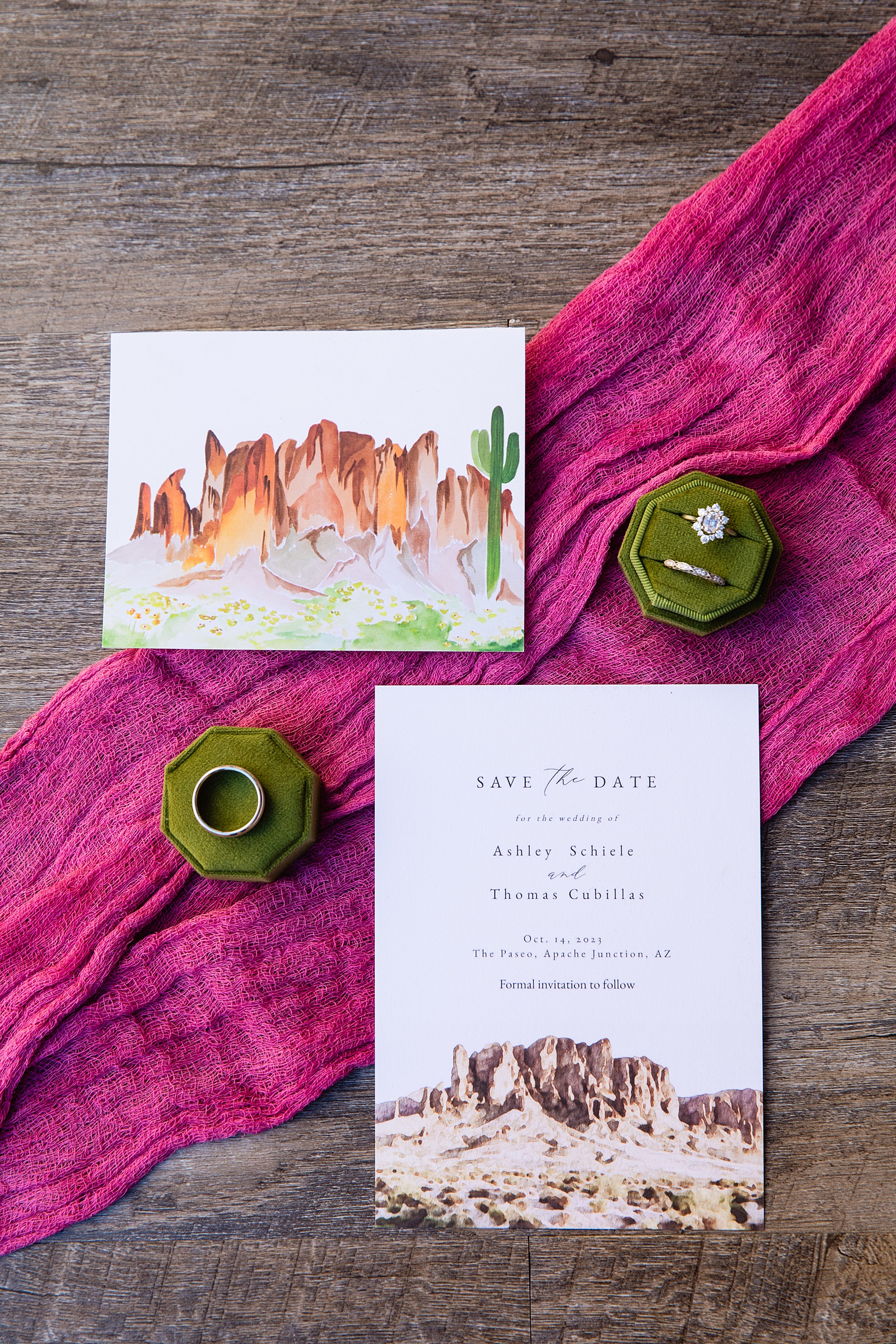 Bride and groom's wedding day details of invitation and wedding bands by Juniper and Co Photography.