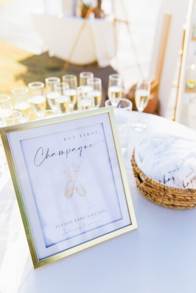 Wedding ceremony champagne details at intimate desert by Phoenix wedding photographer Juniper and Co Photography.