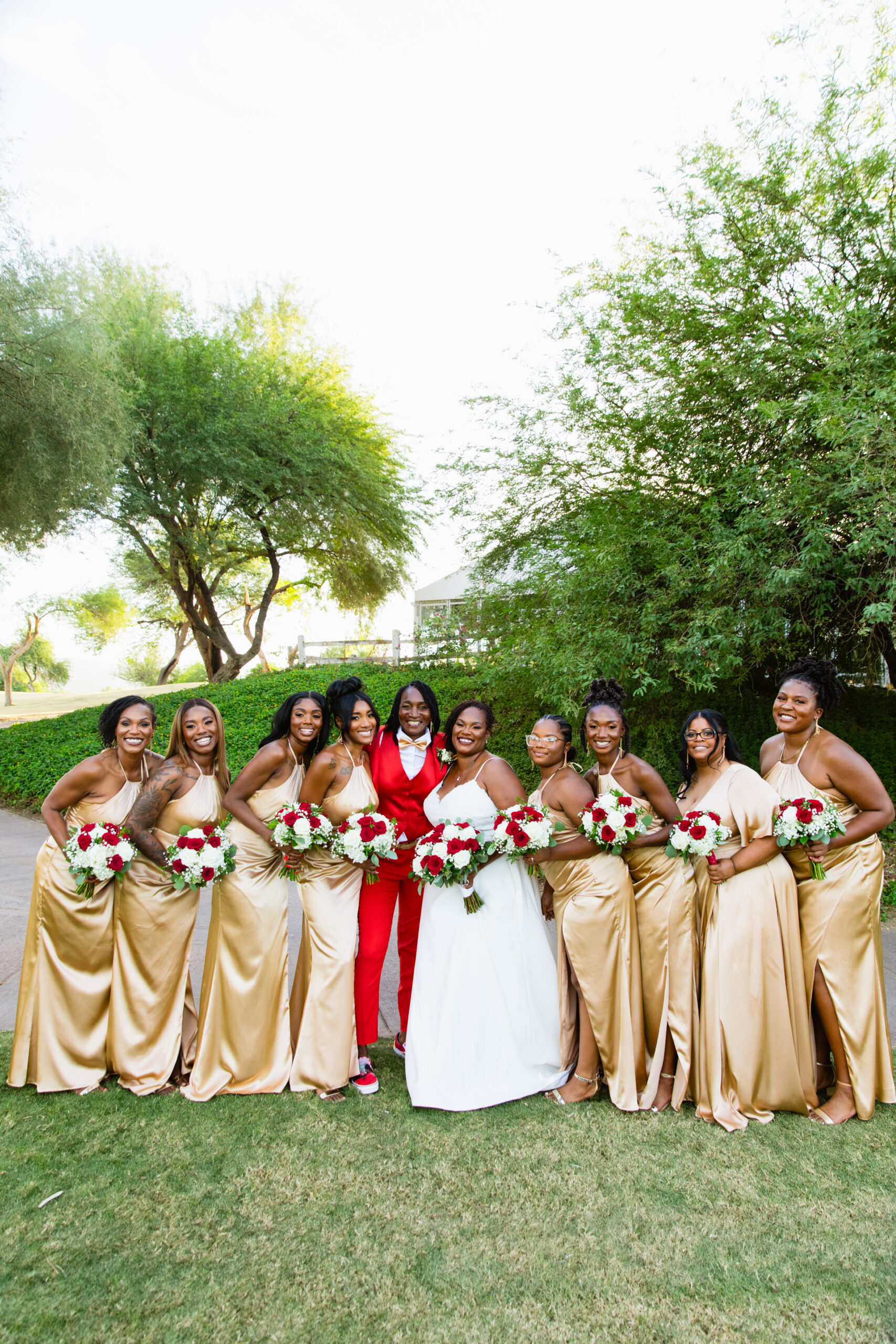 Bridal party together at a intimate desert wedding by Arizona wedding photographer Juniper and Co Photography.