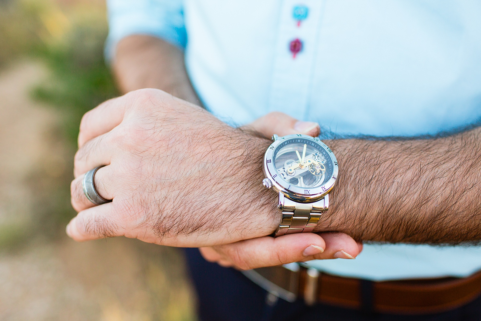 Groom's intricate watch detail for his Grand Canyon elopement by Juniper and Co Photography.