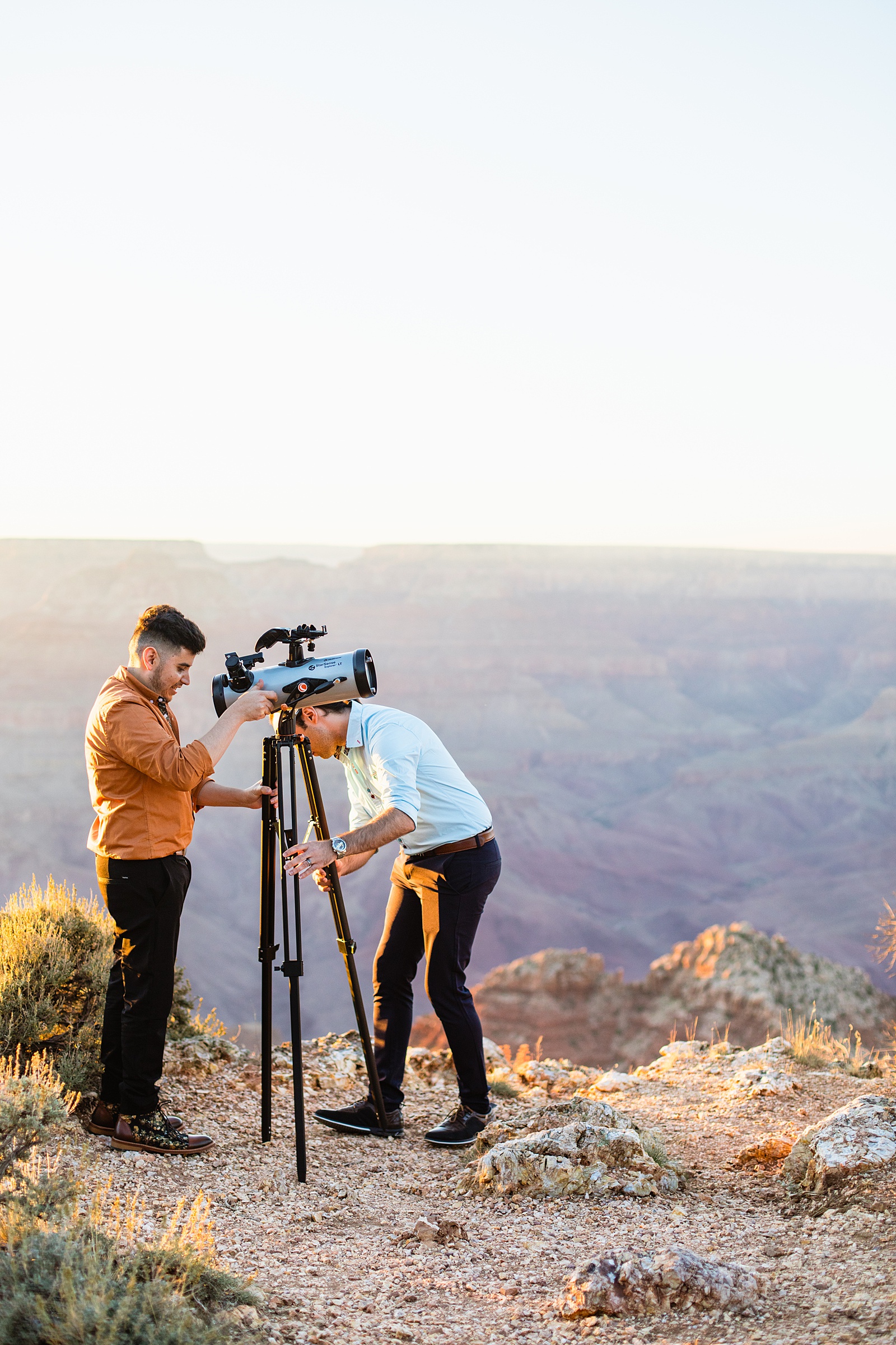 LGBTQ couple stargazing during their Grand Canyon elopement by Flagstaff elopement photographer Juniper and Co Photography.