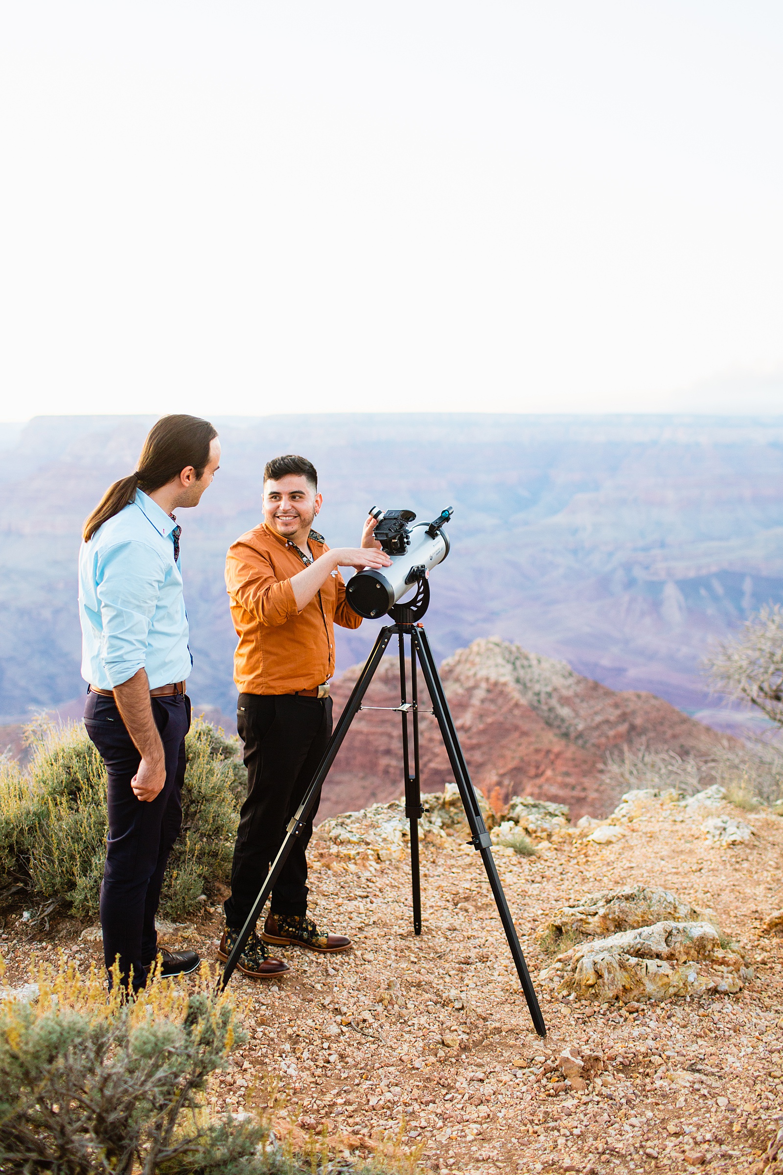Grooms stargazing during their Grand Canyon elopement by Flagstaff elopement photographer Juniper and Co Photography.
