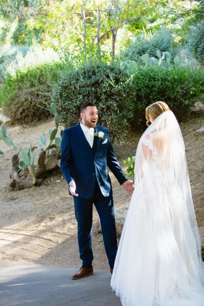 Bride & Groom's first look at Sanctuary by Phoenix wedding photographer Juniper and Co Photography.