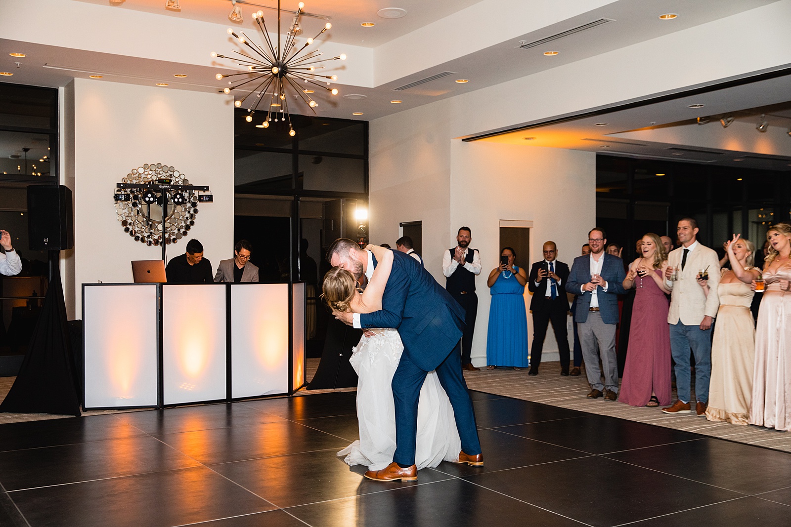 Bride & Groom sharing first dance at their Sanctuary at Camelback wedding reception by Arizona wedding photographer Juniper and Co Photography.