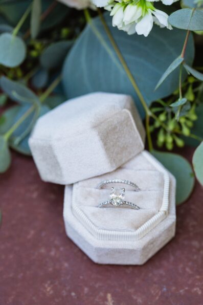 Bride's wedding day details of wedding rings by Juniper and Co Photography.