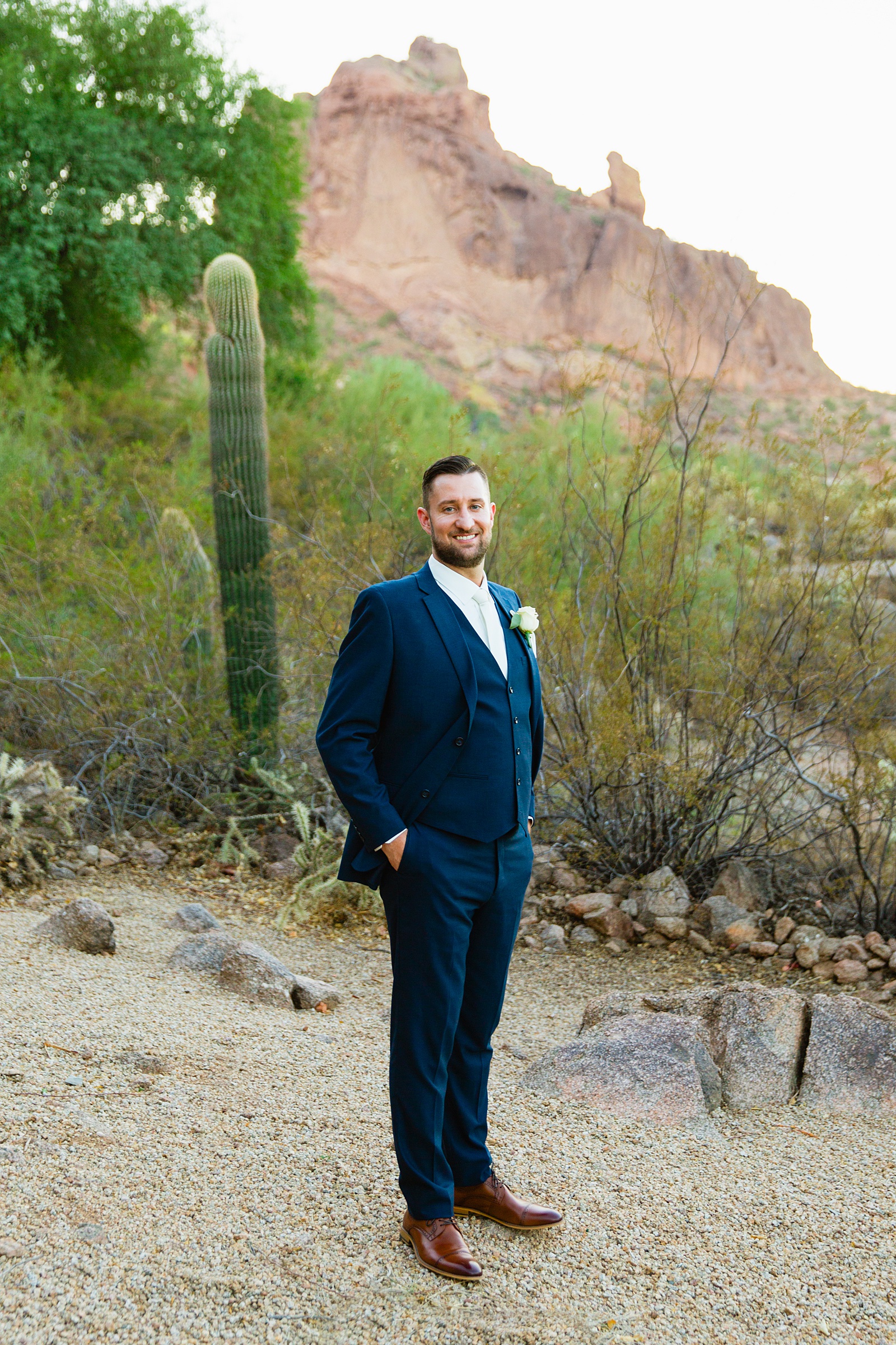 Groom's dark blue suit for his Sanctuary at Camelback wedding by Juniper and Co Photography.